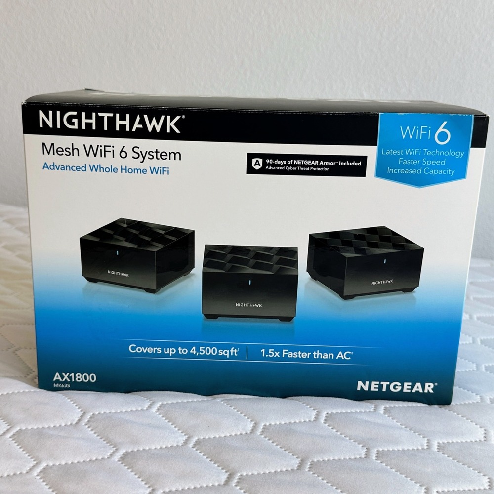 Netgear Nighthawk Mesh WiFi 6 System (MK63S), AX1800, router plus 2 satelllite